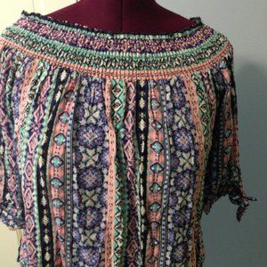 NO BOUNDARIES LADIES SIZE L MULTI-COLORED PULLOVER TOP 1/2 SLEEVES BLOUSE
